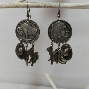 Large Coin Western Earrings